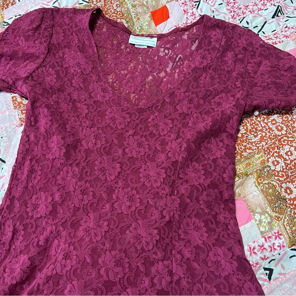 Vintage 90s Lace Fit & Flare Midi Dress S - Picture 5 of 10